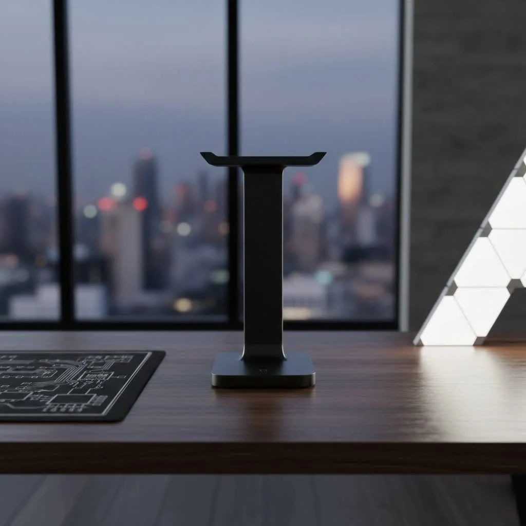 Elegant marble headphone stand on a desk
