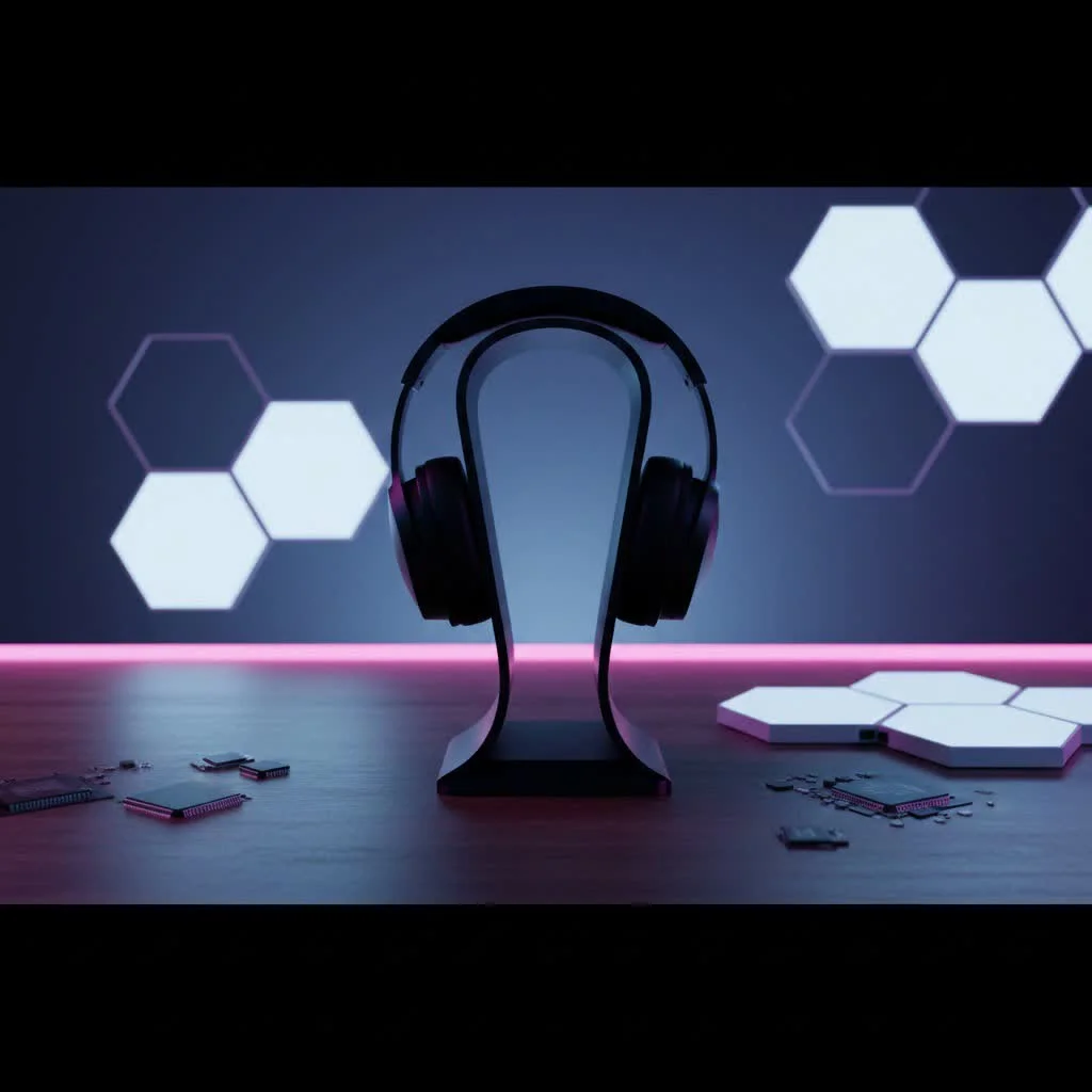 Elegant wooden headphone stand on a clean desk