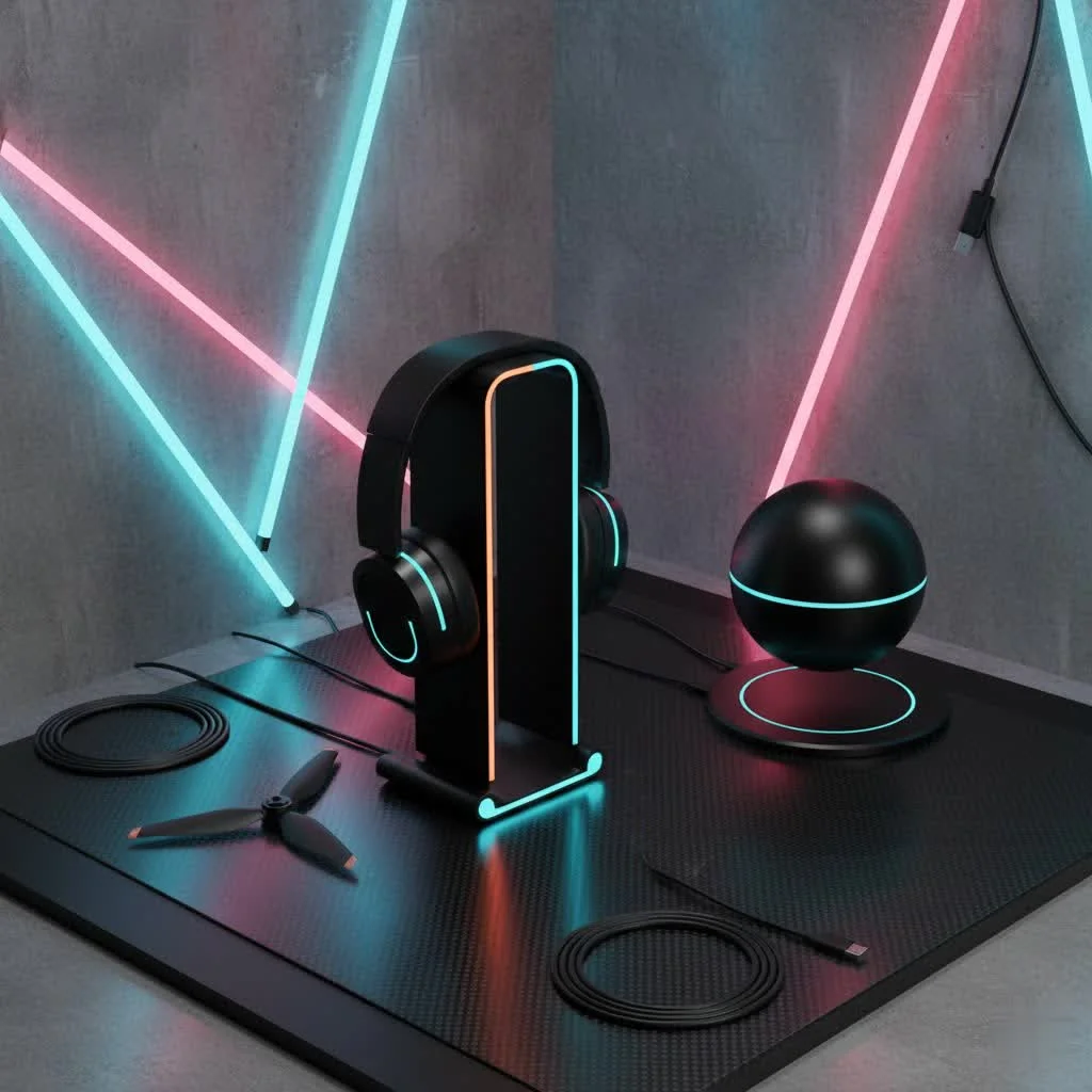 Kafri headphone stand with RGB lighting and charging ports