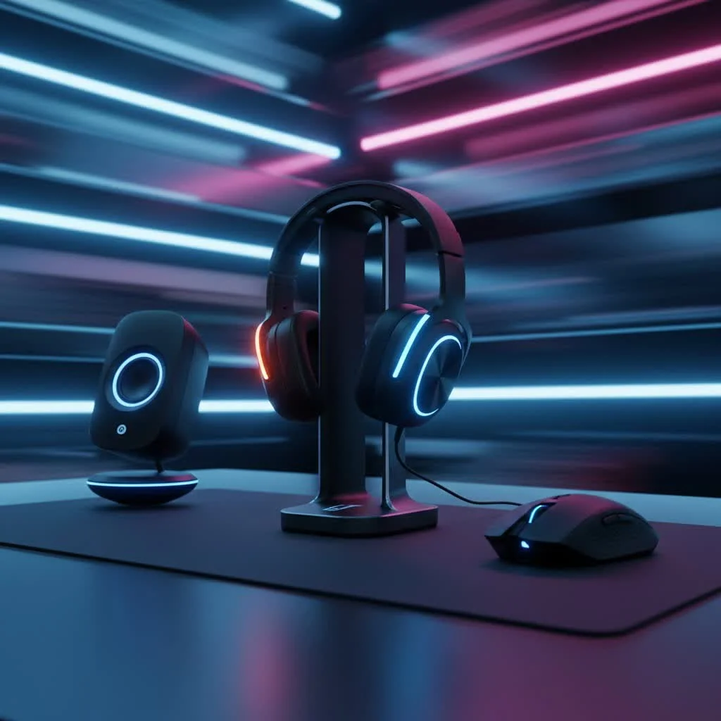 Beats by Dre headphones resting on a sleek, modern headphone stand