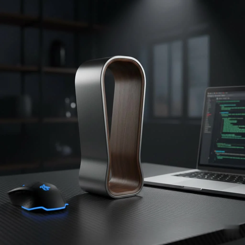 Benks Headphone Stand holding over-ear headphones