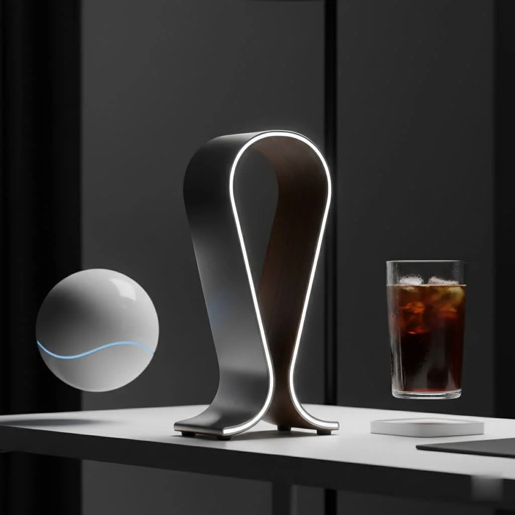 Avantree headphone stand holding a pair of headphones